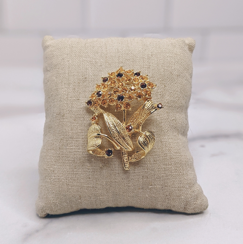 Harvest bouquet amber & gold brooch